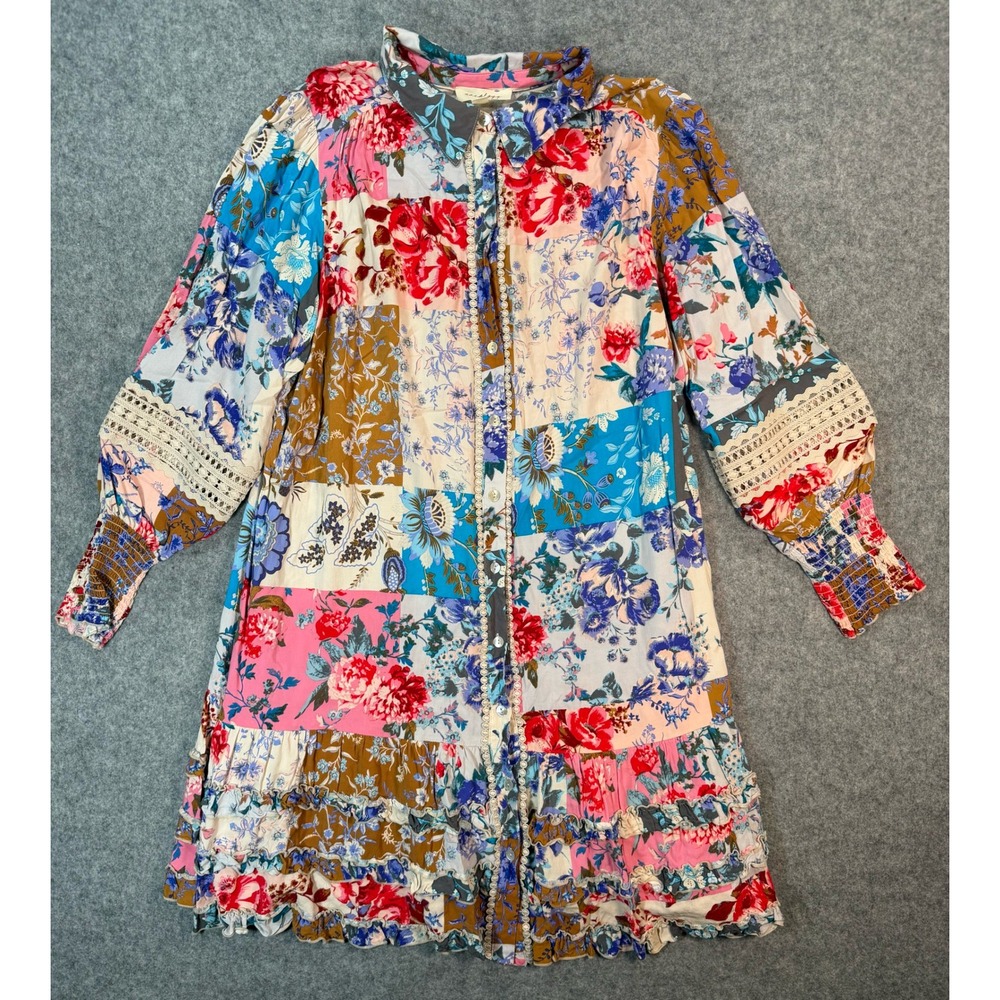 Aveology Boho Patchwork Floral Mini‎ Dress Multi Color Lace Trim Womens Size 20